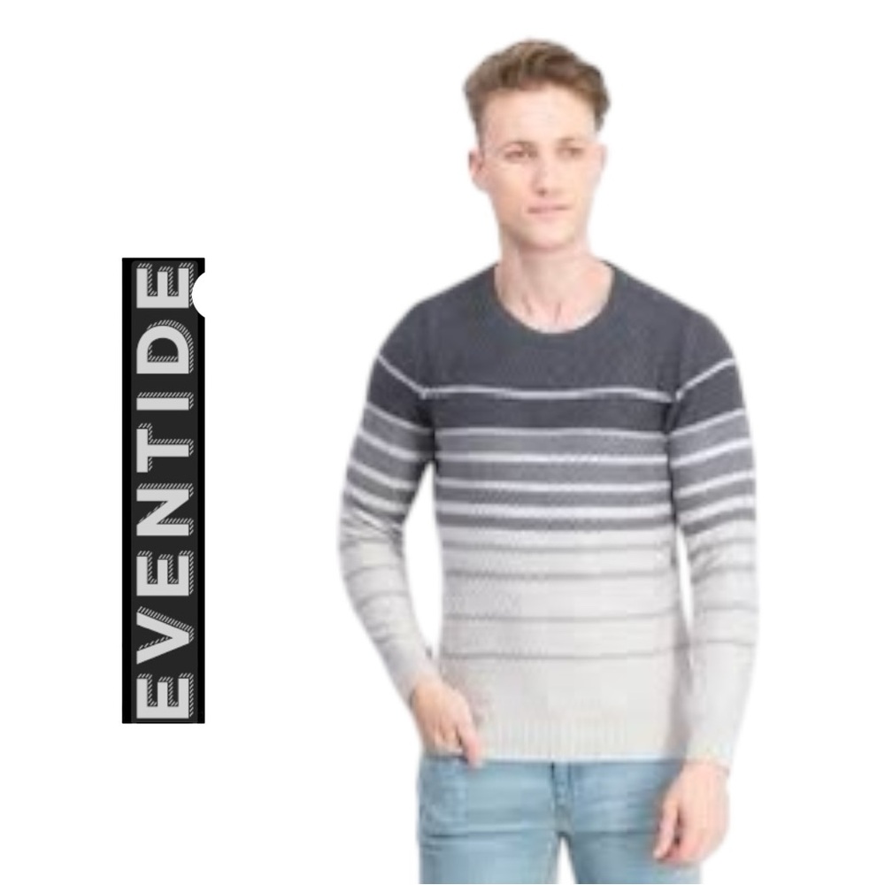 Eventide Men’s Crew Nexk Cashmere Blend Gray Strioed Sweater - Size‎ S